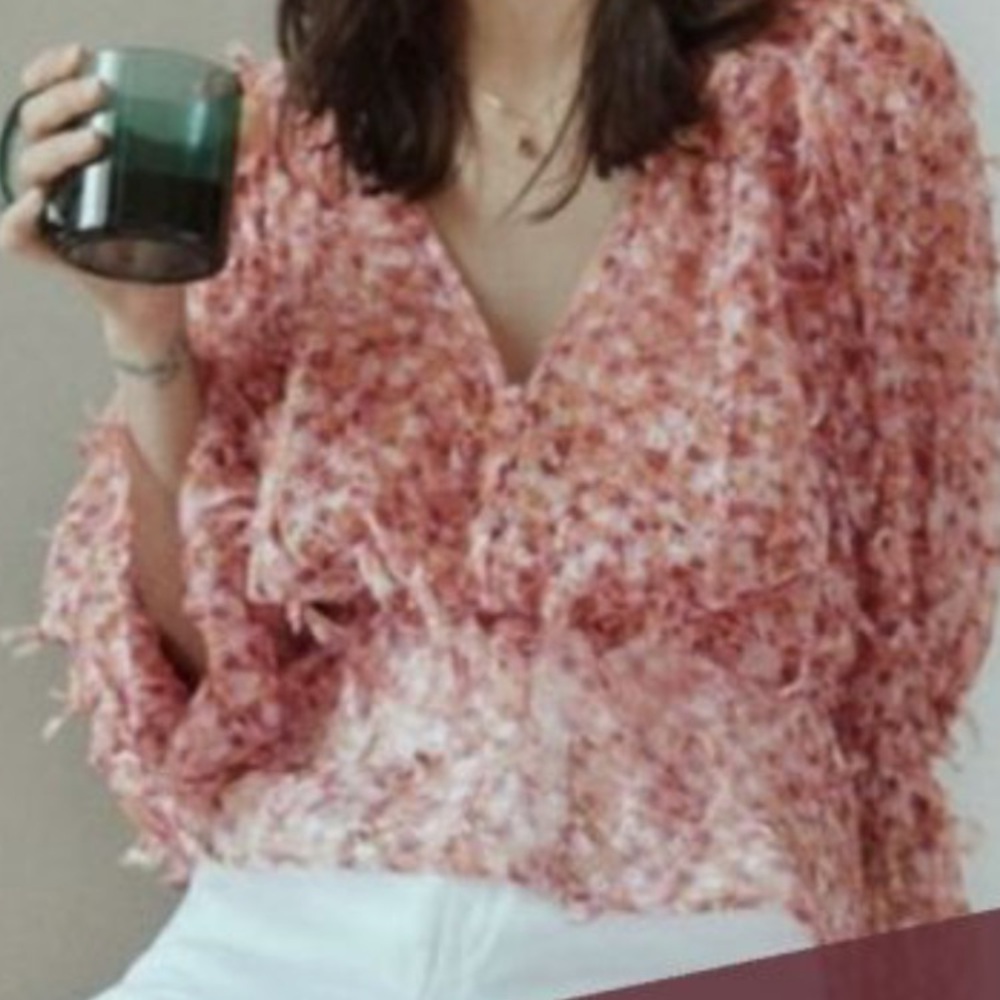 🆕 ZARA Pink Fringe Textured Confetti Button Down Chiffon Blouse Resort Luxury - Picture 16 of 16